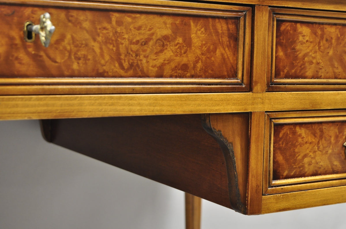 Vintage French Louis XVI Style Burl Walnut Tooled Leather Top Writing Desk