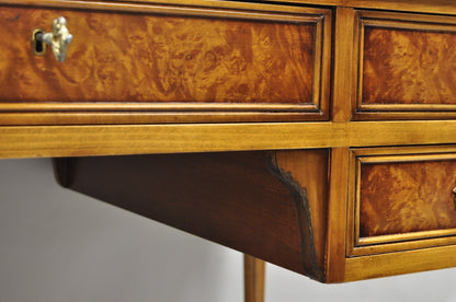 Vintage French Louis XVI Style Burl Walnut Tooled Leather Top Writing Desk