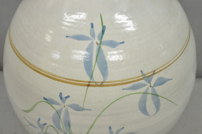 Vintage French Country Large Blue Flower Stoneware Pottery Vase Table Lamp