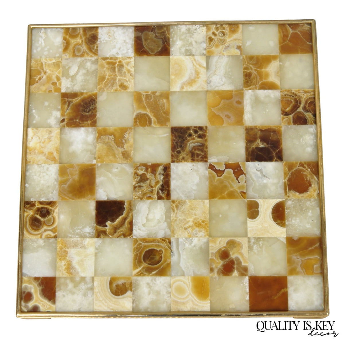 Vintage Mid Century Modern Mosaic Brown Onyx Stone Chess Game Checkerboard