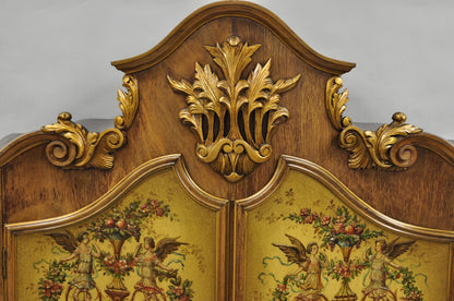 French Rococo Carved Walnut Hand Painted Louis XV Style Blind China Cabinet Bar