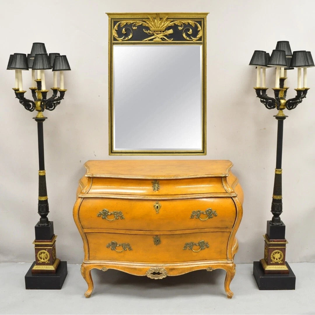 Antique Italian Rococo Louis XV Orange Painted Bombe Commode Chest of Drawers