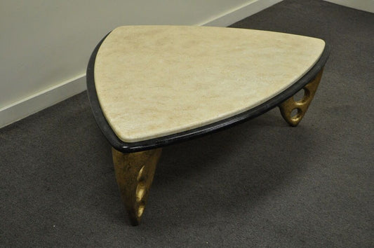 Contemporary Decorator Faux Marble Top Sculptural Triangular Coffee Table