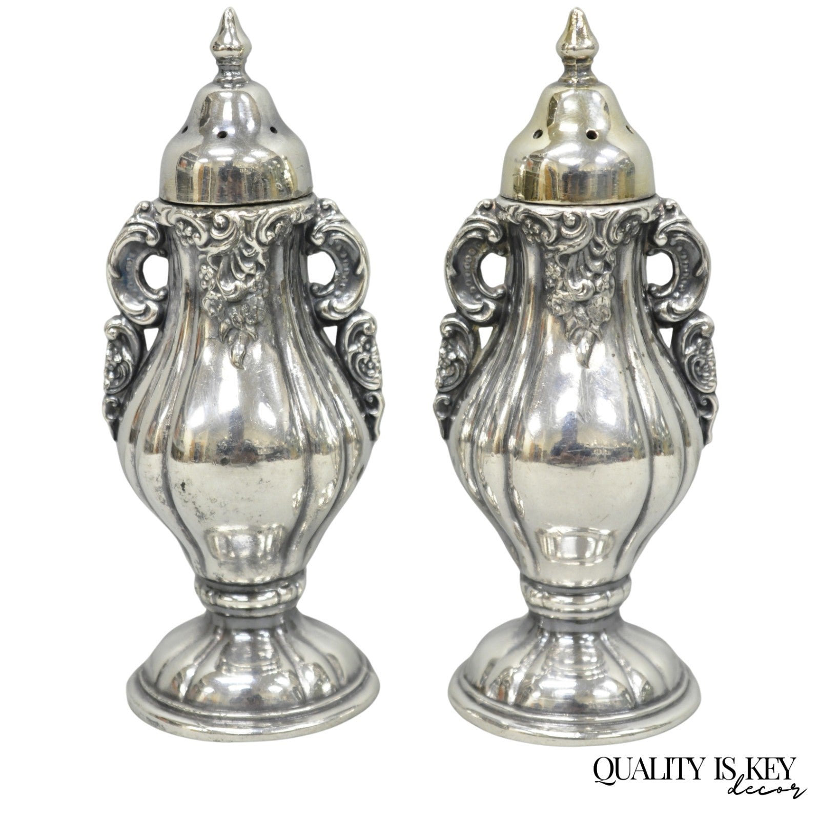 Vintage Wallace Baroque Ornate Silver Plated Salt & Pepper Shakers - a Pair