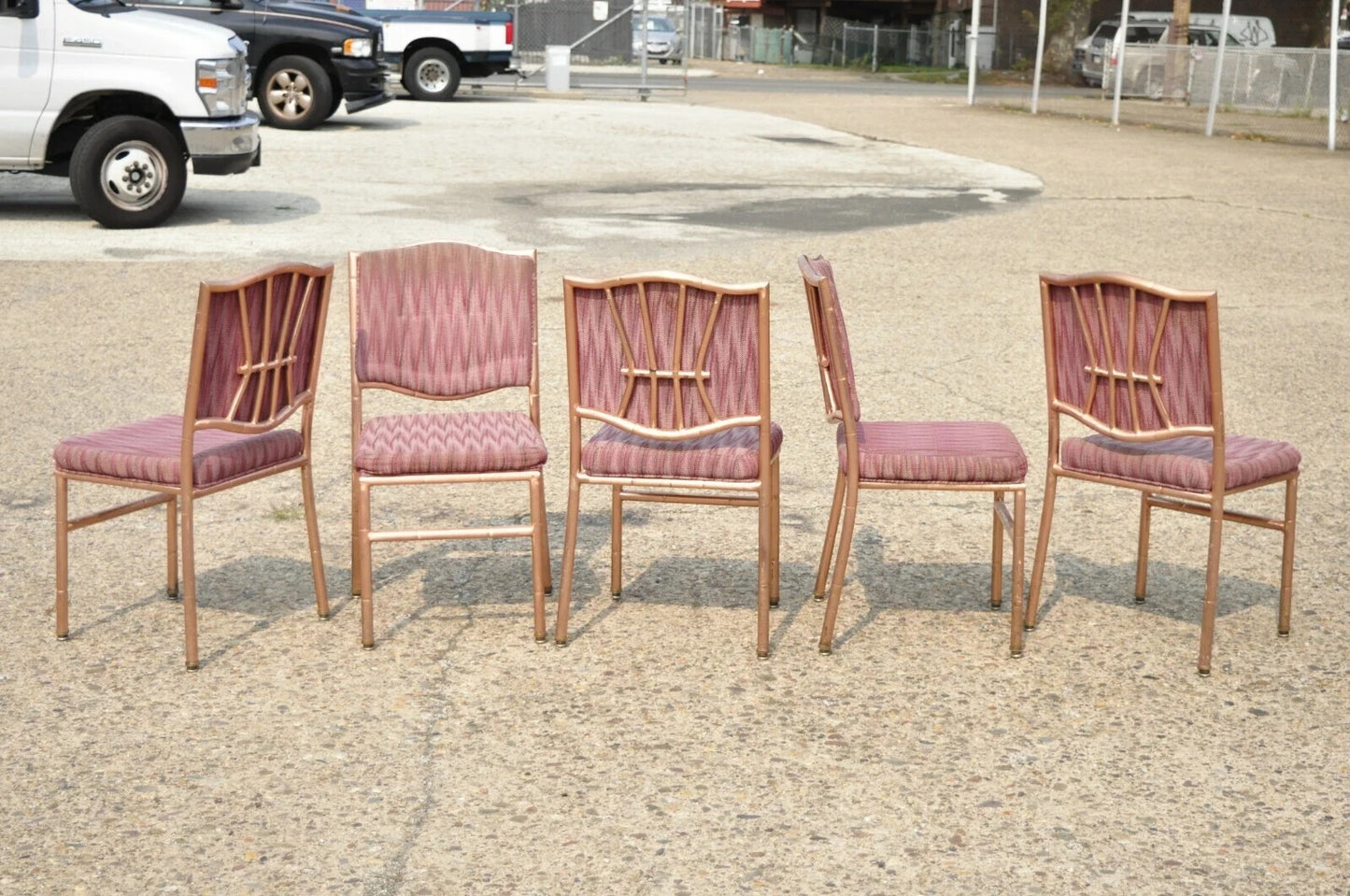 Shelby Williams Faux Bamboo Pink Rose Gold Upholstered Banquet Chairs - Set of 6