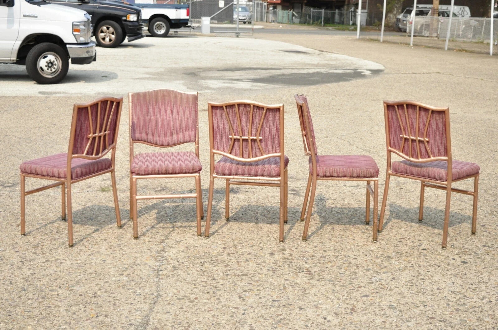Shelby Williams Faux Bamboo Pink Rose Gold Upholstered Banquet Chairs - Set of 6