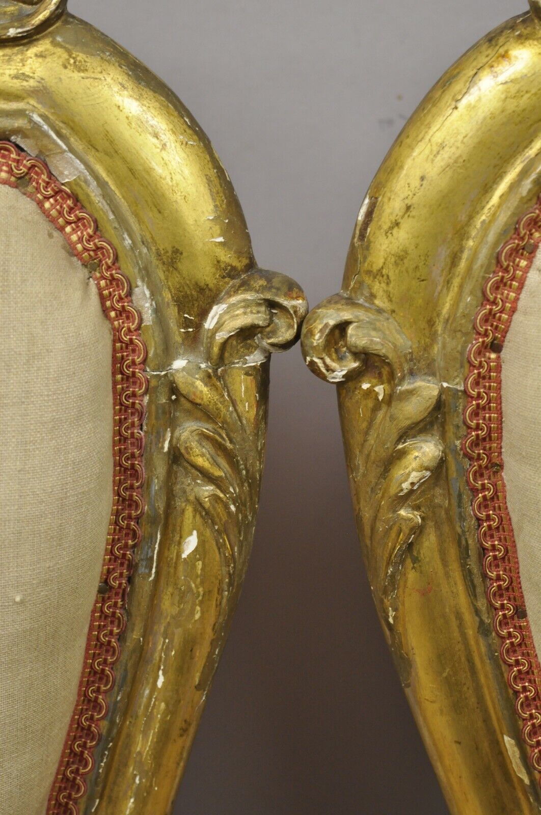 Antique French Victorian Gold Gilt Rococo Revival Slipper Parlor Chairs - a Pair