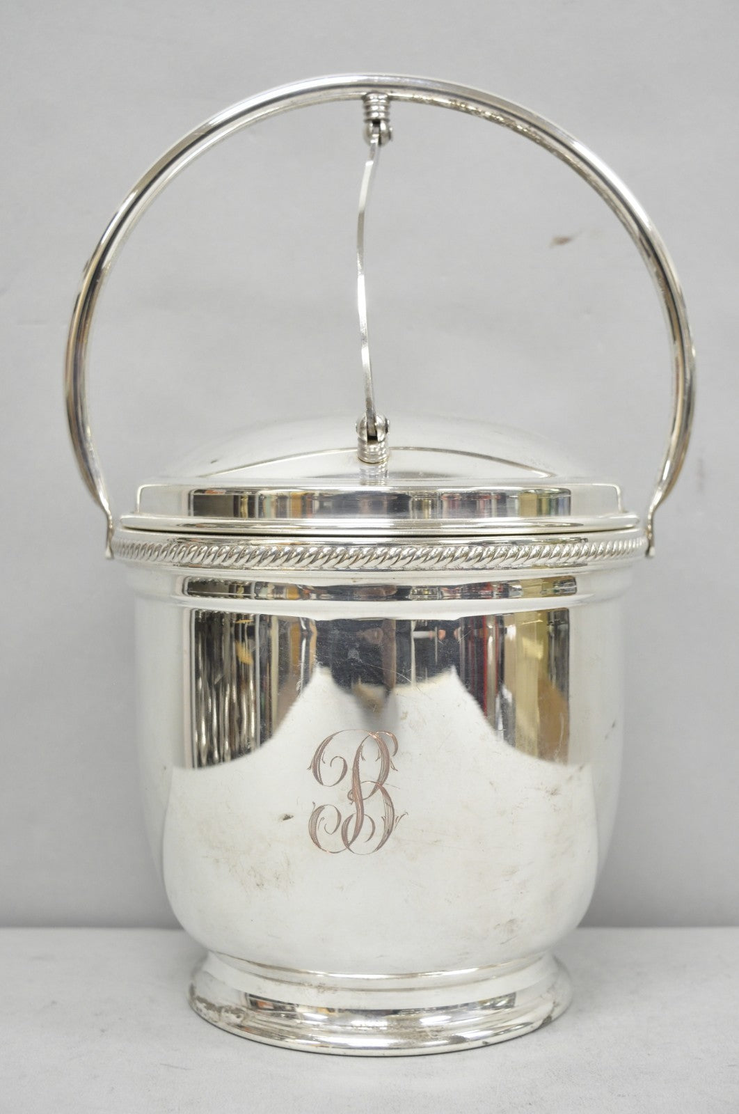 Vintage Victorian Silver Plated Reticulating Hinge Ice Bucket w/ "B" Monogram
