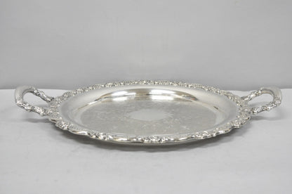 Vintage Oneida Victorian Round Silver Plated Serving Platter Tray w/ Handles