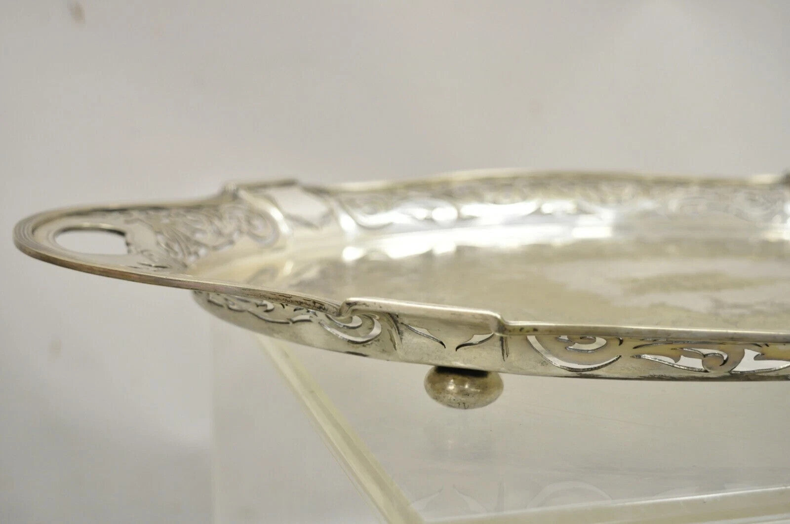 Antique D&H England Victorian Silver Plated Scalloped Serving Platter Bar Tray