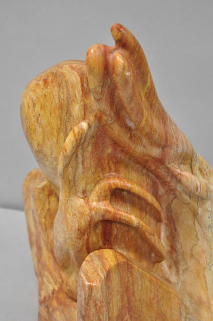 Vintage Seymour Shuren Modern Pink Carved Marble Abstract Panther Cat Sculpture