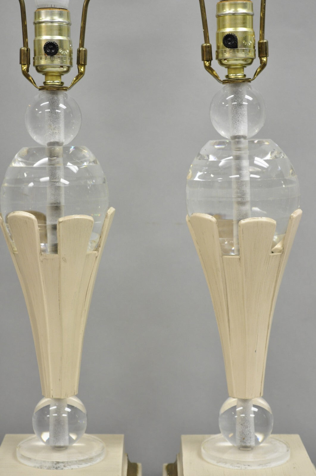Vintage Art Deco Style Acrylic Lucite Sphere Tapered Table Lamps - a Pair