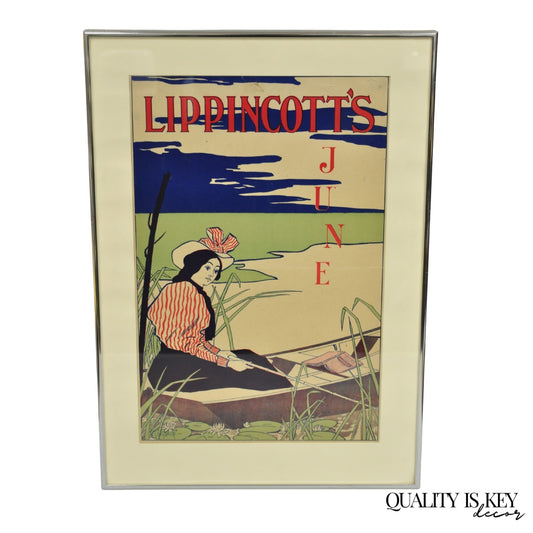 Antique Art Deco Will Carqueville Lippincott's "June" Framed Lithograph Print