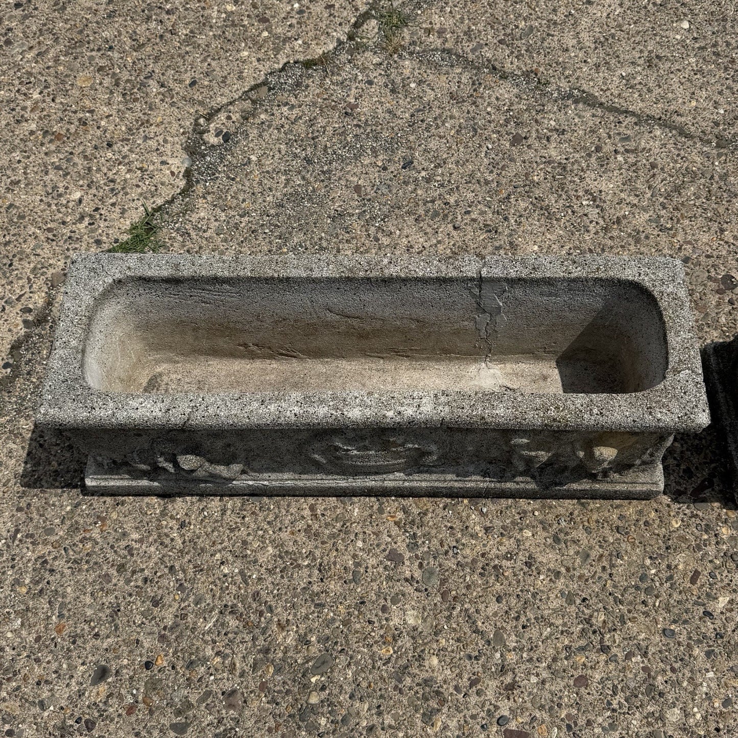 Vintage Neoclassical Style Concrete Cherub 36" Long Garden Planter Pots - a Pair