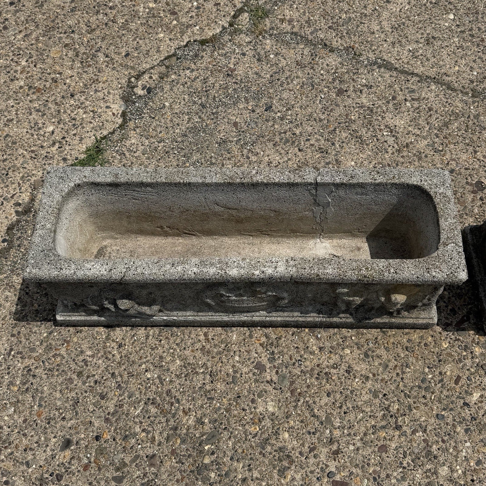 Vintage Neoclassical Style Concrete Cherub 36" Long Garden Planter Pots - a Pair