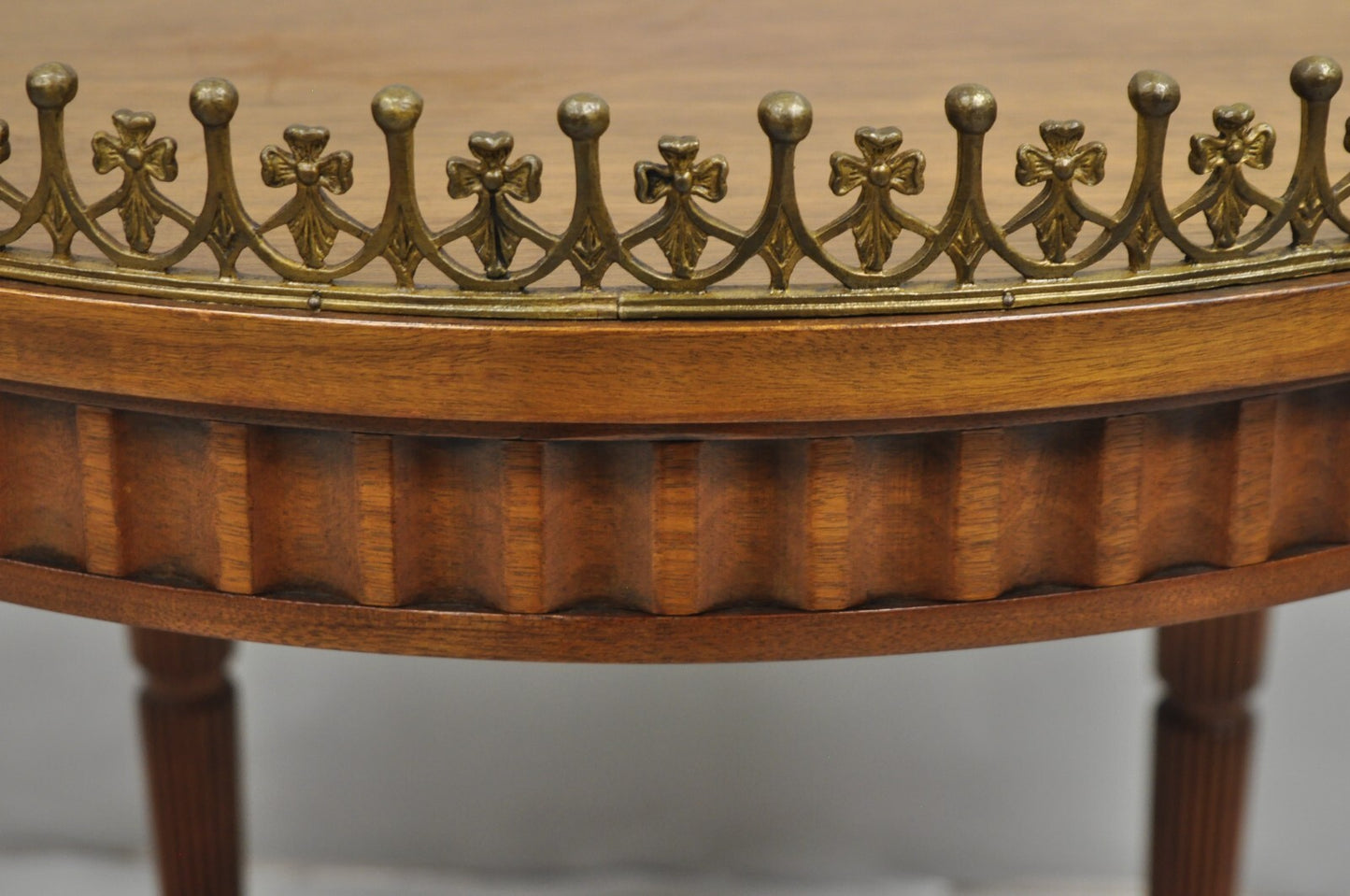 Vintage French Empire Mahogany 25" Round Coffee Table with Brass Gallery