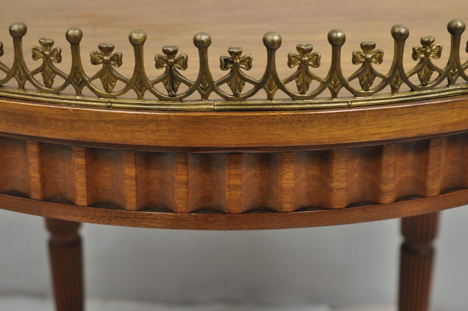 Vintage French Empire Mahogany 25" Round Coffee Table with Brass Gallery