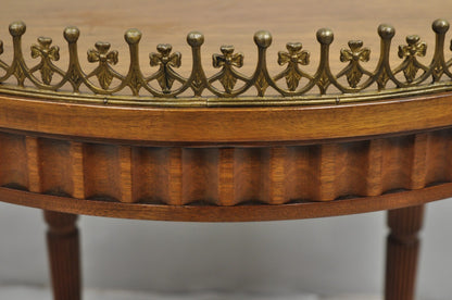 Vintage French Empire Mahogany 25" Round Coffee Table with Brass Gallery