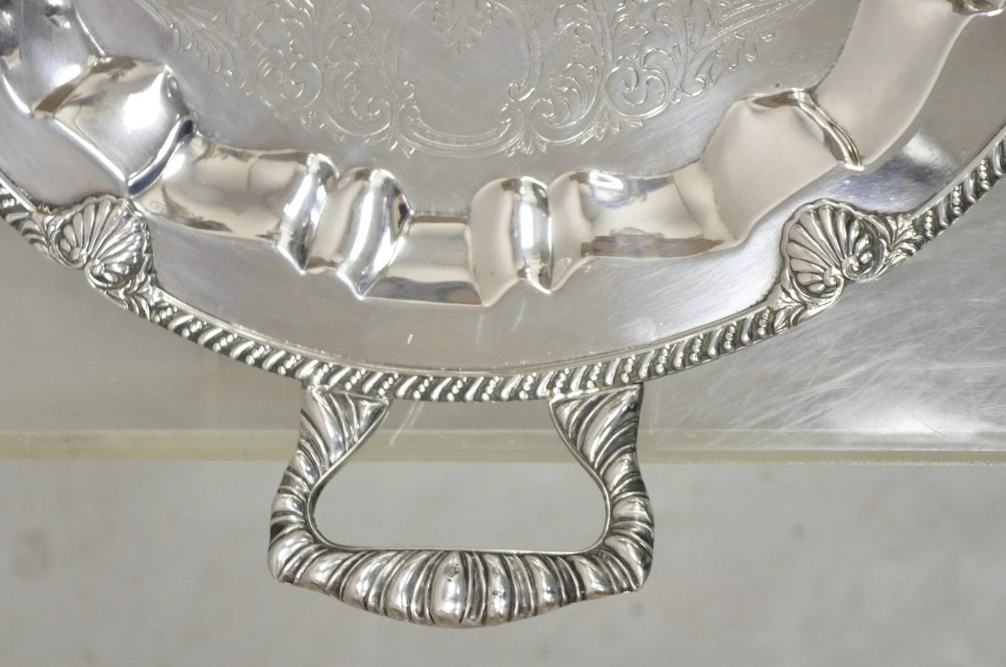 Vintage Federal Silver Co Silver Plated Round Twin Handle Bar Platter Tray