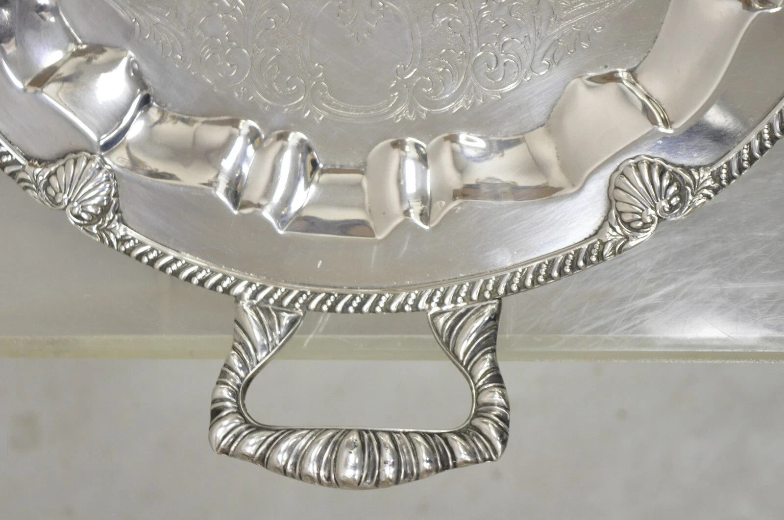 Vintage Federal Silver Co Silver Plated Round Twin Handle Bar Platter Tray