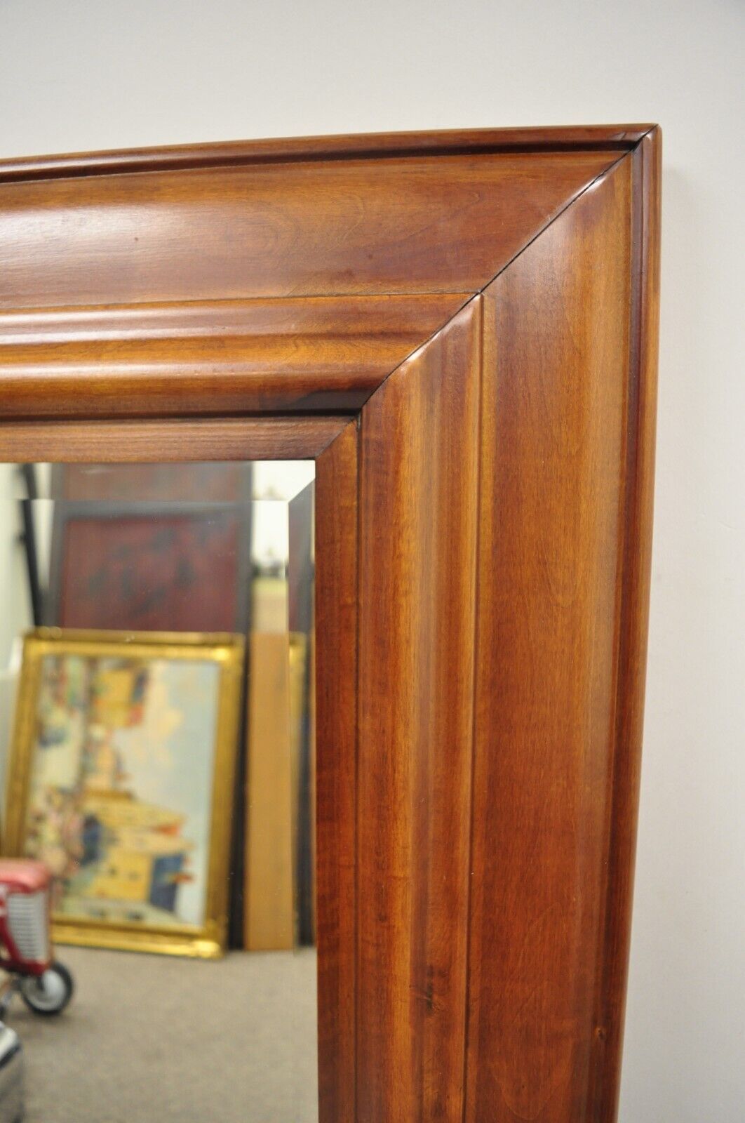Large Cherry Wood Frame Beveled Glass 65" Standing Dressing Hall Mirror