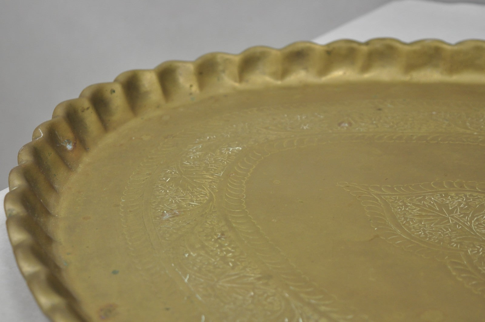 Vintage Moroccan Middle Eastern Solid Brass Large Oval Engraved 35" Tray Top