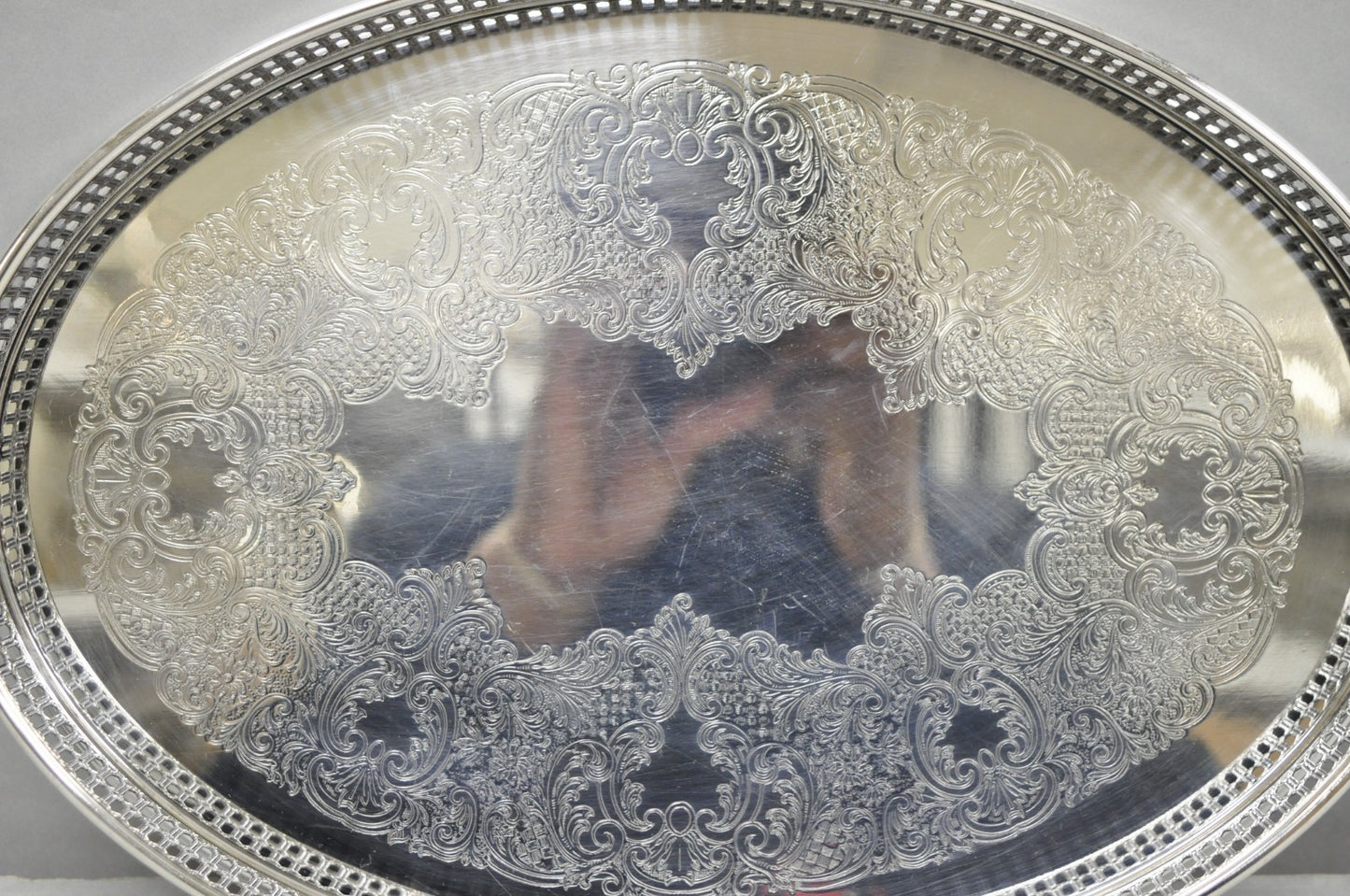 Vintage William Adams WA Italy Silver Plated Oval Raised Gallery Bar Tray