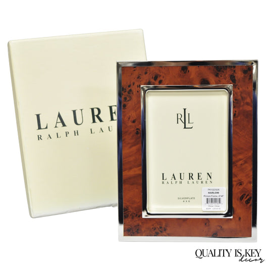 Lauren Ralph Lauren Harlow Burl Wood & Silver Plated 4x6 Photo Picture Frame NIB