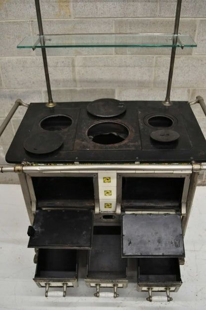 European French or Belgium Cast Iron Art Nouveau Tile Wood Coal Burning Stove