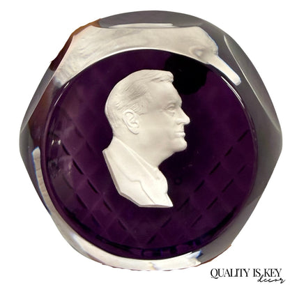 Cristal D'Albret France Franklin D Roosevelt Sulphide Paperweight Faceted Purple