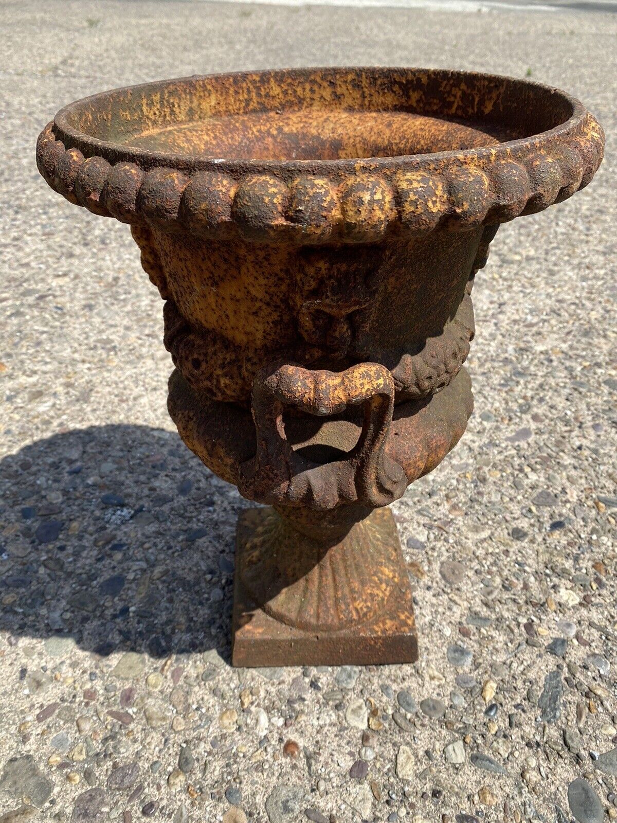Cast Iron French Classical Style Urn Form 17" Outdoor Garden Planter with Faces