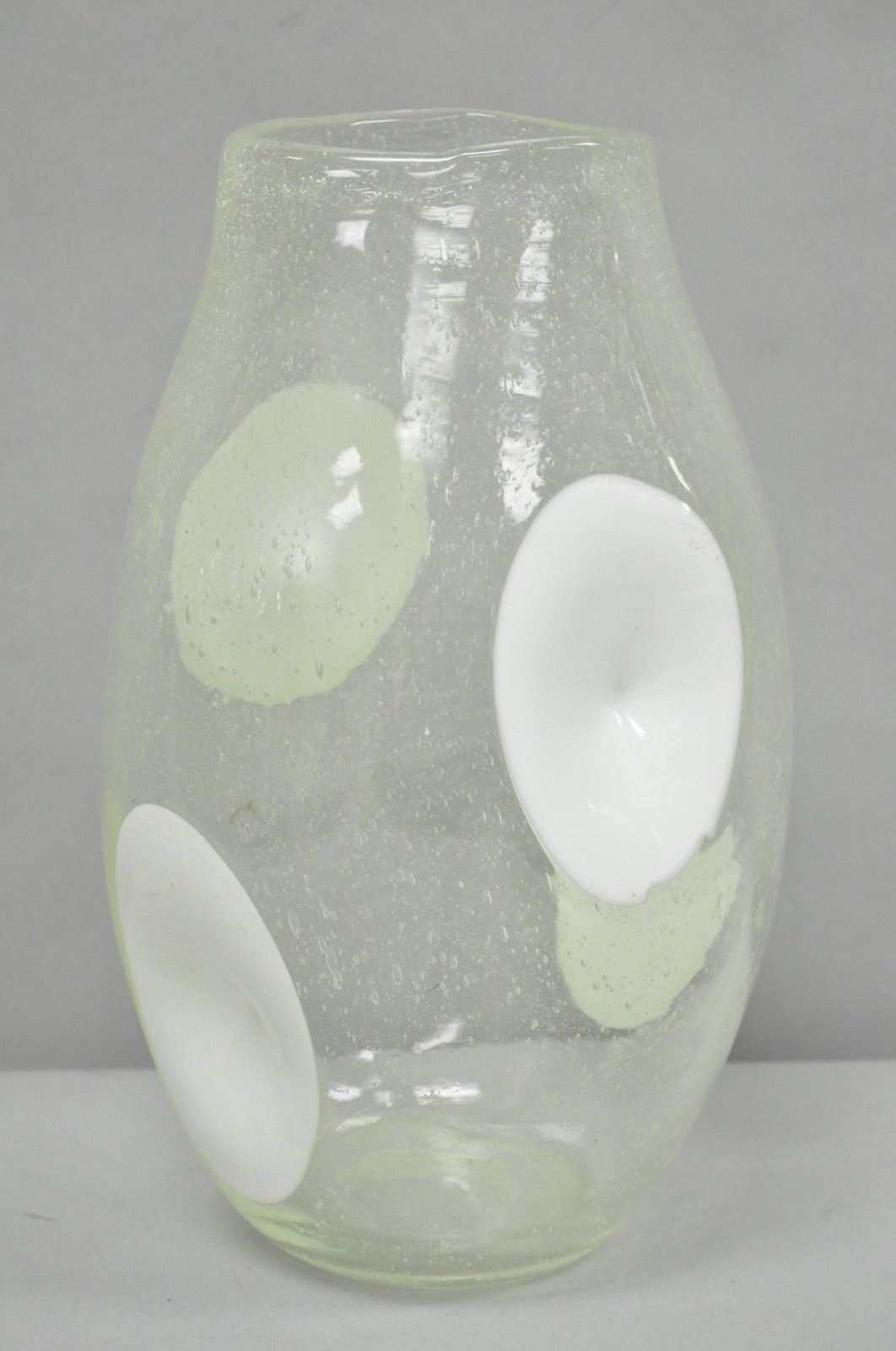 Vintage Mid Century Italian Modern Pulegoso Bubble Glass White Dimple 14" Vase