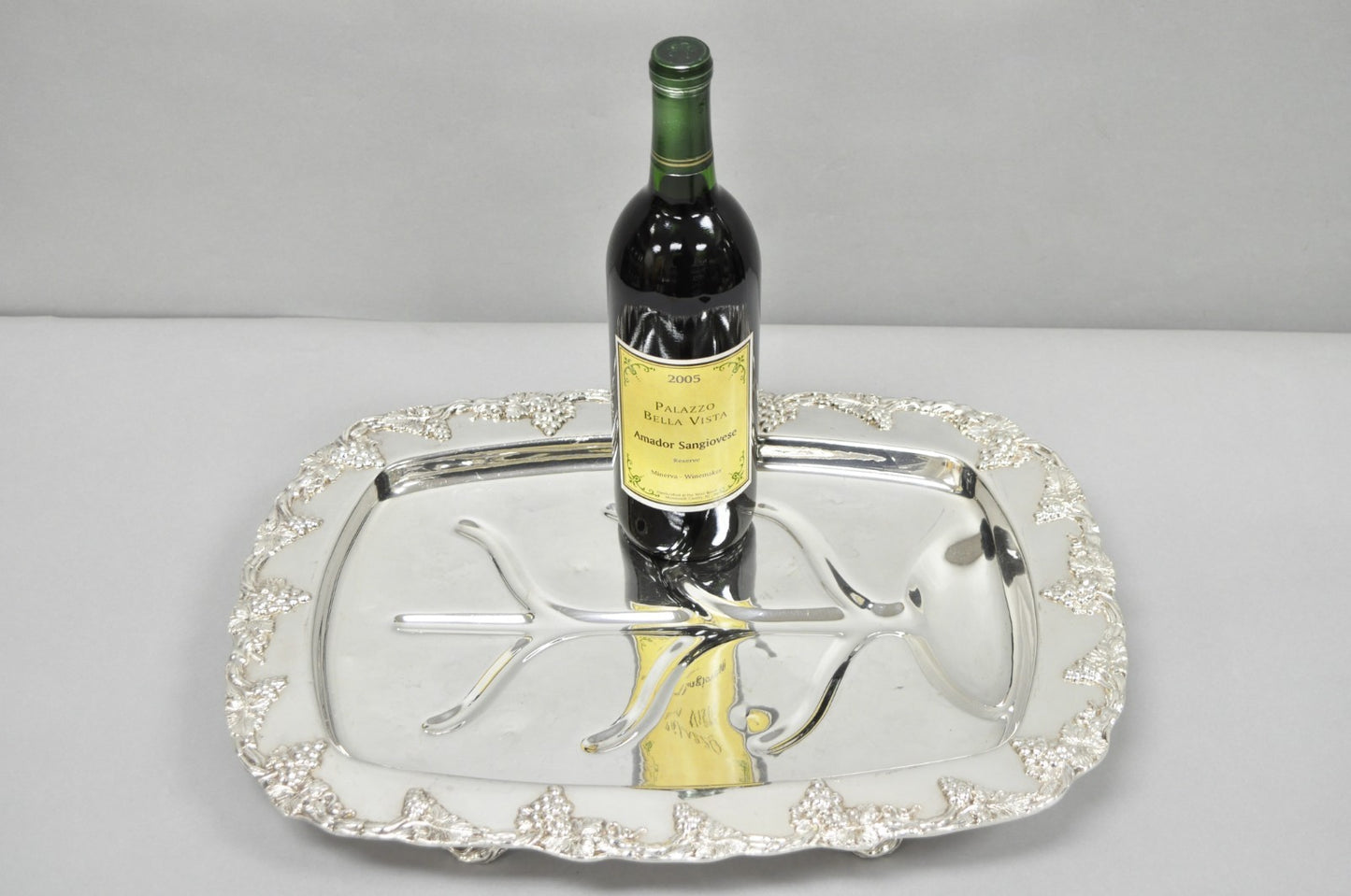 Antique English Victorian Silver Plated Grapevine Meat Cutlery Tray by Benedict