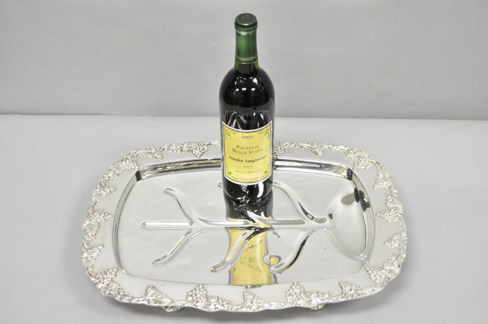 Antique English Victorian Silver Plated Grapevine Meat Cutlery Tray by Benedict