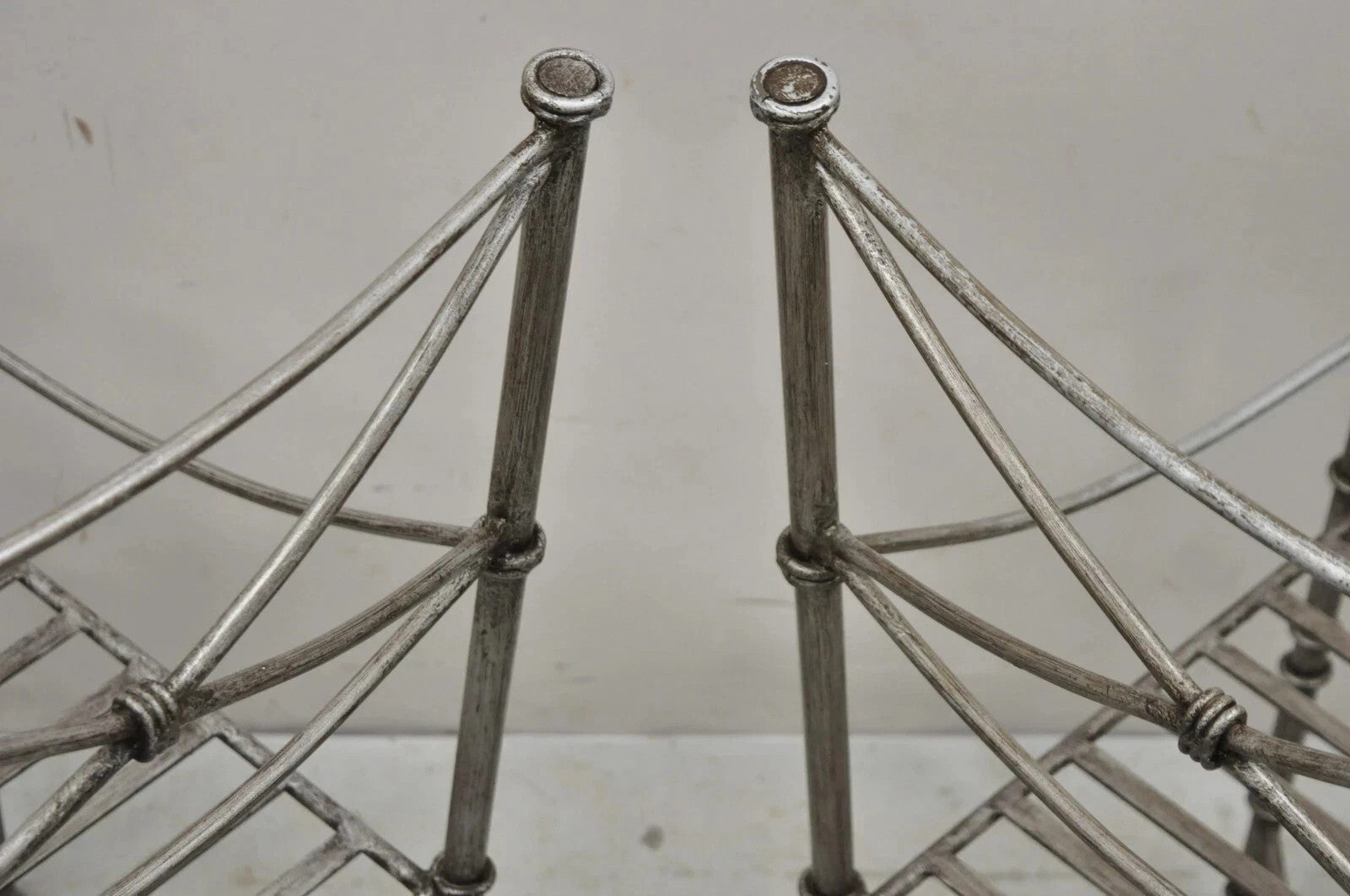 Pier 1 Medici Pewter Wrought Iron Neoclassical Style Dining Side Chairs - a Pair