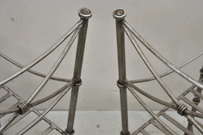 Pier 1 Medici Pewter Wrought Iron Neoclassical Style Dining Side Chairs - a Pair