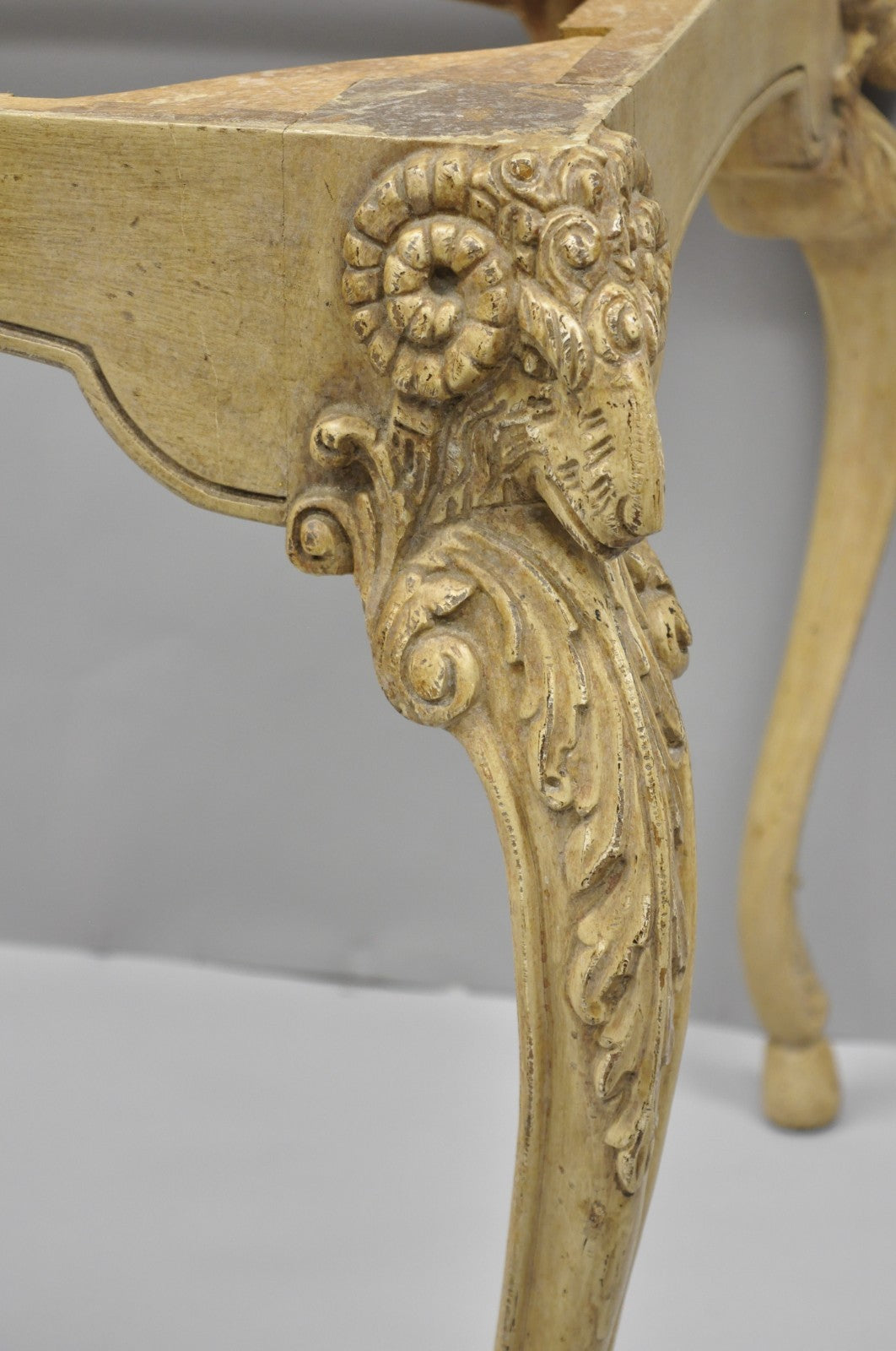 Vintage Italian Regency Rams Head Carved Hoof Foot Console Table Base