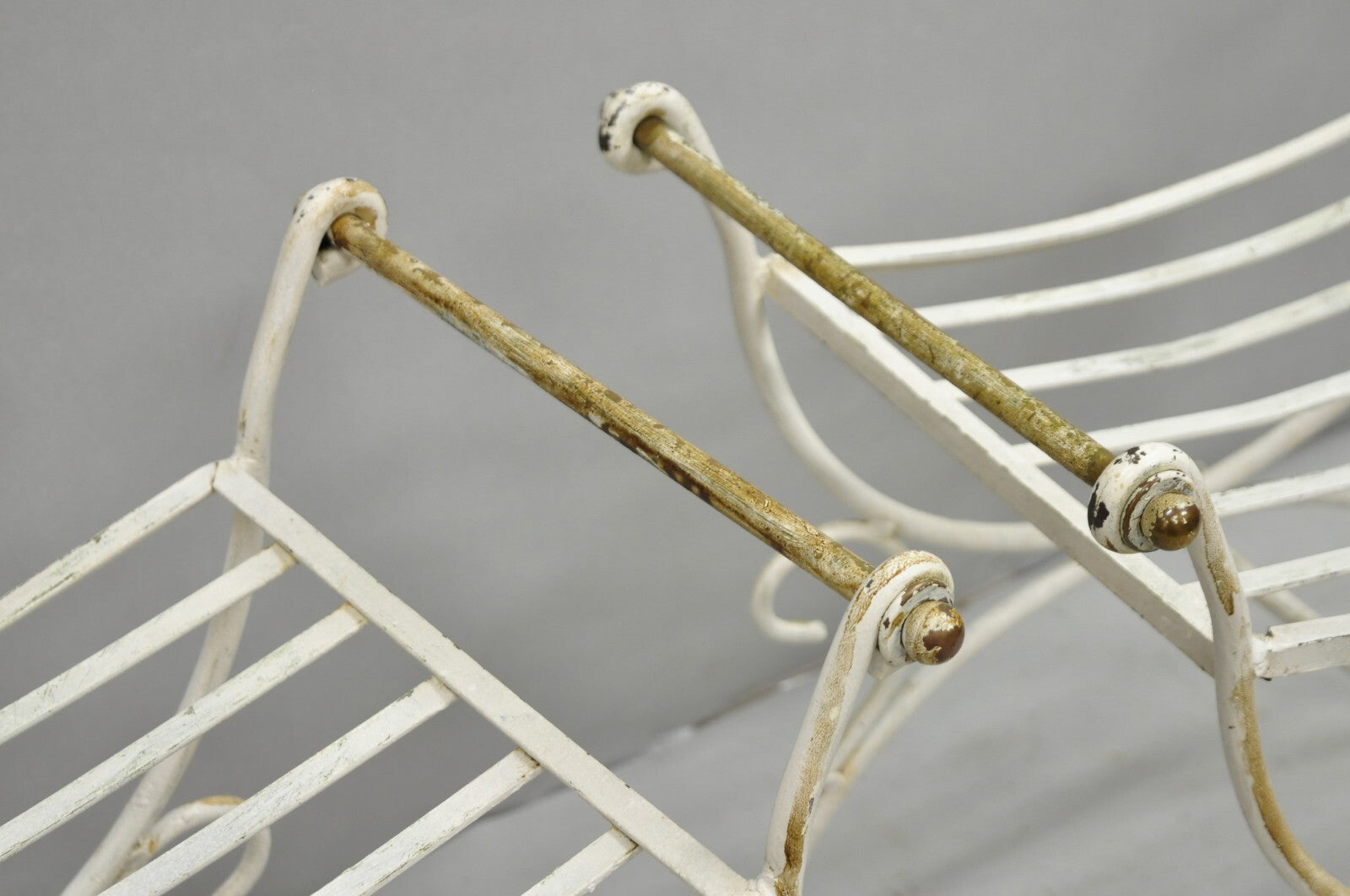 Vintage Italian Regency Wrought Iron & Brass Curule X Frame Stool - a Pair