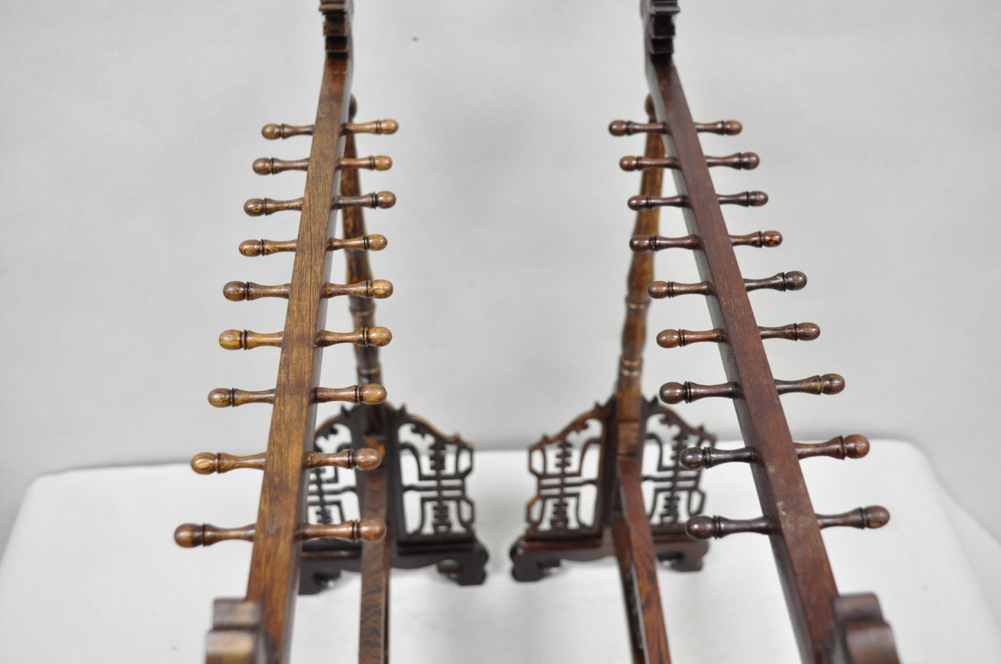 Chinese Carved Dragon Calligraphy Brush Pen Holder Rosewood Stand - a Pair