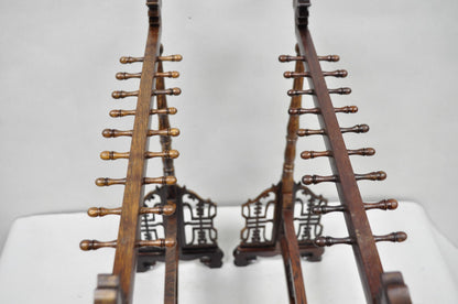 Chinese Carved Dragon Calligraphy Brush Pen Holder Rosewood Stand - a Pair