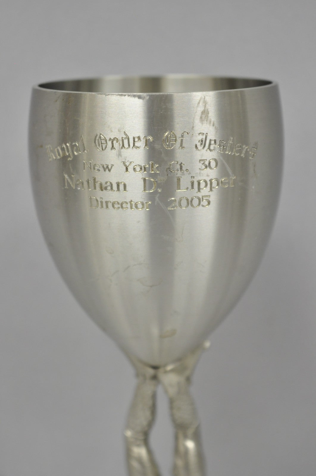 Vintage Royal Order of Jesters Figural Pewter Metal Award Goblet Chalice