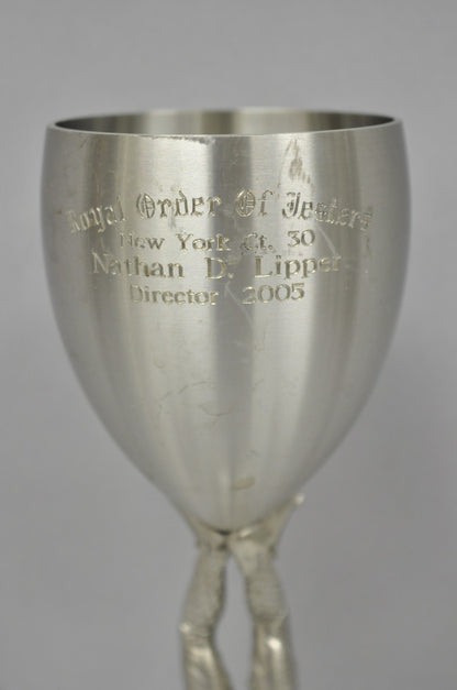 Vintage Royal Order of Jesters Figural Pewter Metal Award Goblet Chalice