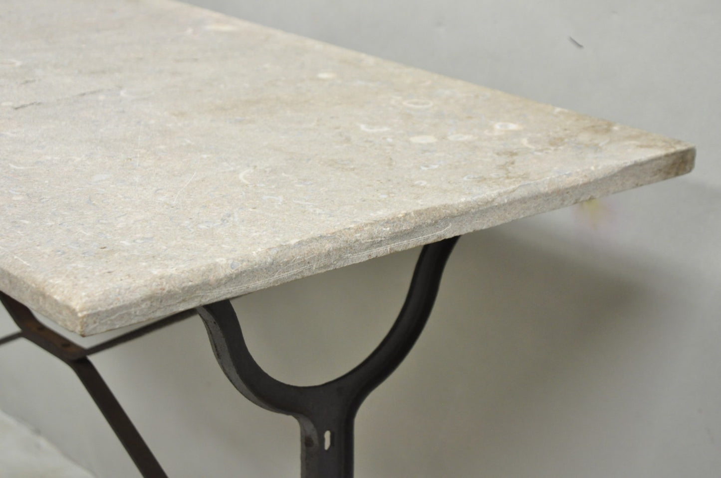 Antique French Victorian Cast Iron Pastry Table Base Marble Top Console Table