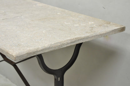 Antique French Victorian Cast Iron Pastry Table Base Marble Top Console Table