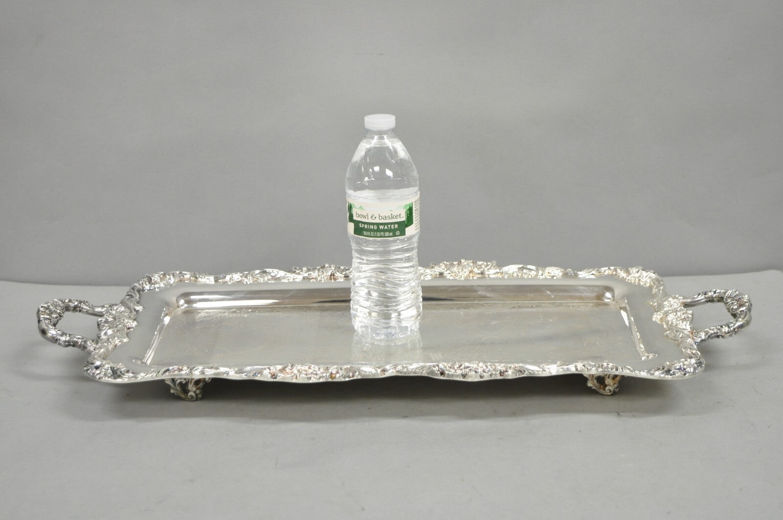 Vintage Leonard Victorian Ornate Silver Plated Narrow Trinket Dish Bar Tray
