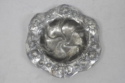 Antique Homan Silver Plated Art Nouveau Round Scalloped Floral Repousse Nut Dish