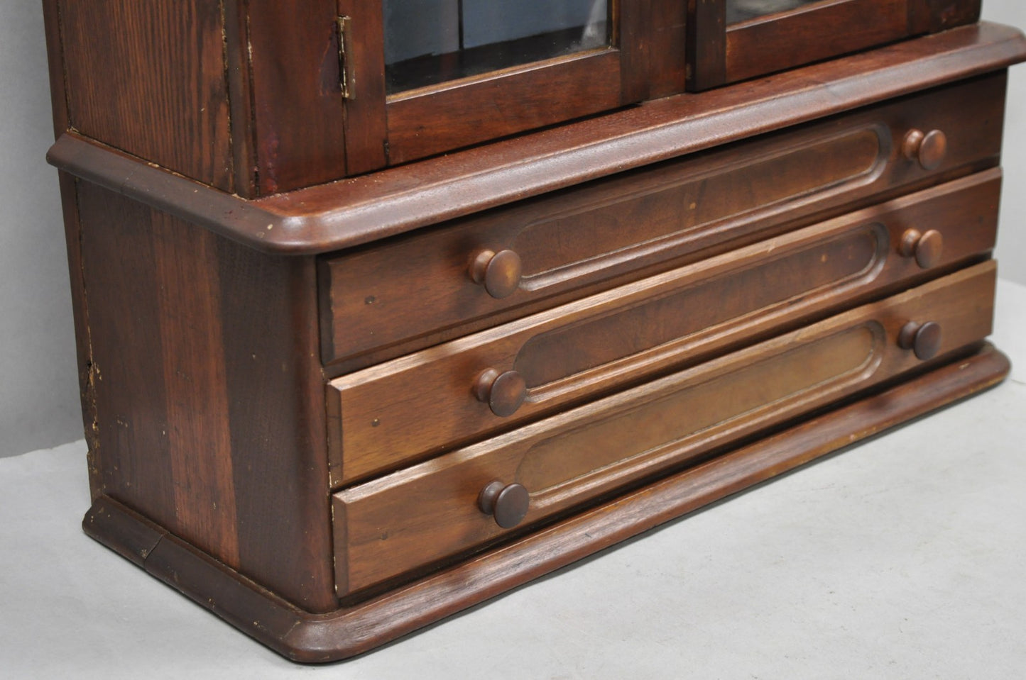 American Colonial Walnut Salesman Sample Apothecary Cupboard Display Cabinet