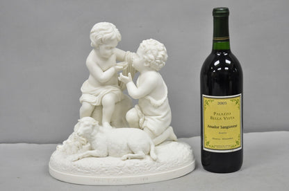 French Parian Porcelain Bisque "Feed My Lambs" Christ & St John Statue Sculpture