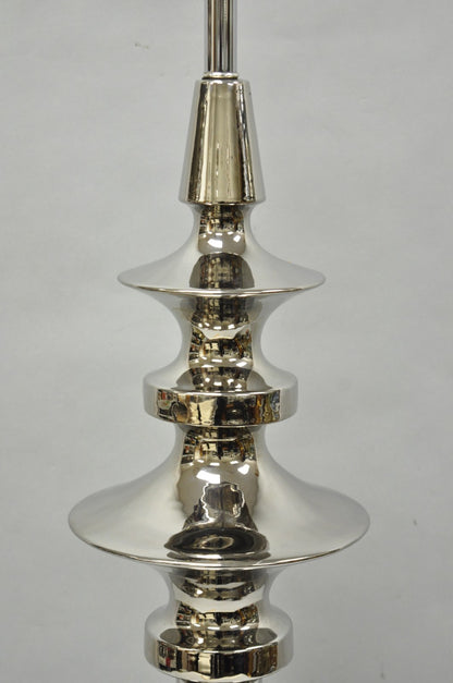 Vintage Italian Mid Century Modern Tall Sculptural Silver Ceramic Table Lamp