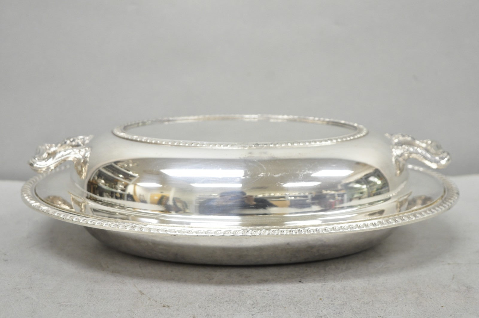 Vintage Oneida Fiesta Silver Plated Oval Covered Vegetable Serving Dish Platter